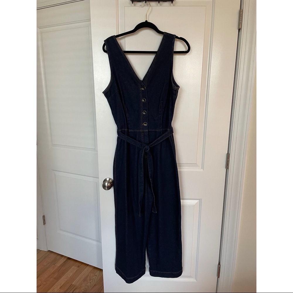 Target universal thread denim tie waist wide leg jumpsuit size 14